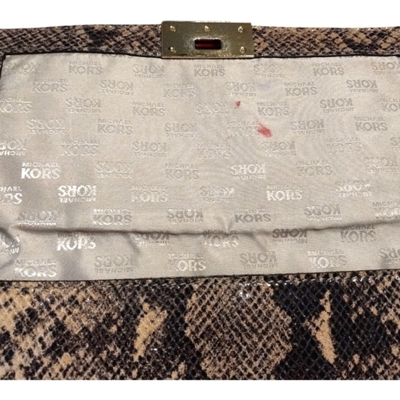 Michael Michael Kors Beige Python Embossed Leather Turnlock Purse - Picture 14 of 14